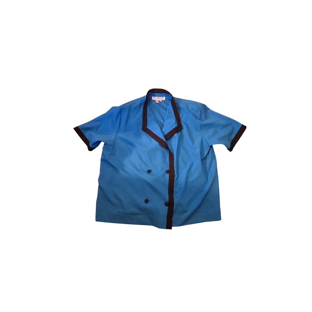 Laura Jayme Two Collection Top 18W Blue Button‎ Up Short Sleeve Blouse